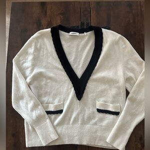 Sandro Grazie Contrast Trim Sweater in cream with black trim